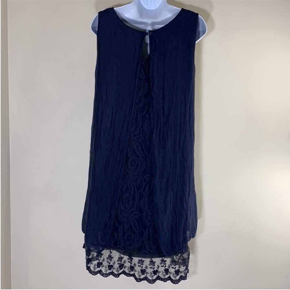 Amanti Italy Made Washable Pure Silk Lace Layered Shift Dress. XS. NWT. - Picture 9 of 14